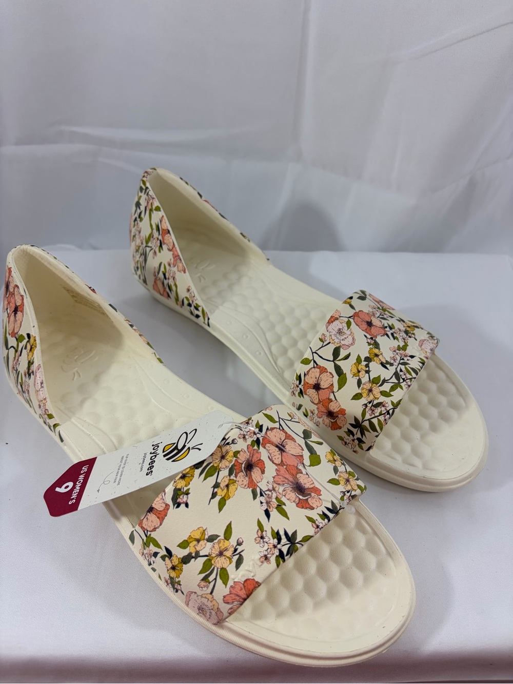 NWT Joybees Women’s Size 9 Floral Open-Toe D'Orsay Sandals in Cream and Pink
